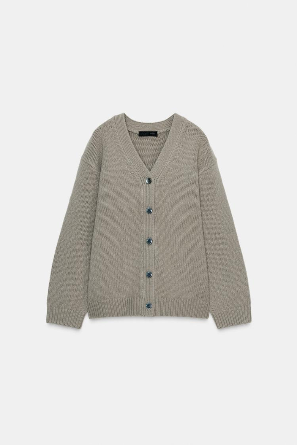 ZARА КАРДИГАН ИЗ 100% ШЕРСТИ С V-ОБРАЗНЫМ ВЫРЕЗОМ, СЕРО-КОРИЧНЕВЫЙ