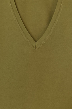 ZARA ФУТБОЛКА INTERLOCK С V-ОБРАЗНЫМ ВЫРЕЗОМ, ХАКИ