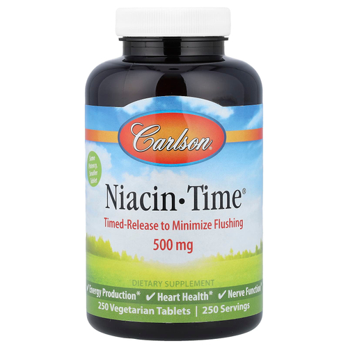 Carlson, Niacin-Time®, 500 мг, 250 вегетарианских таблеток