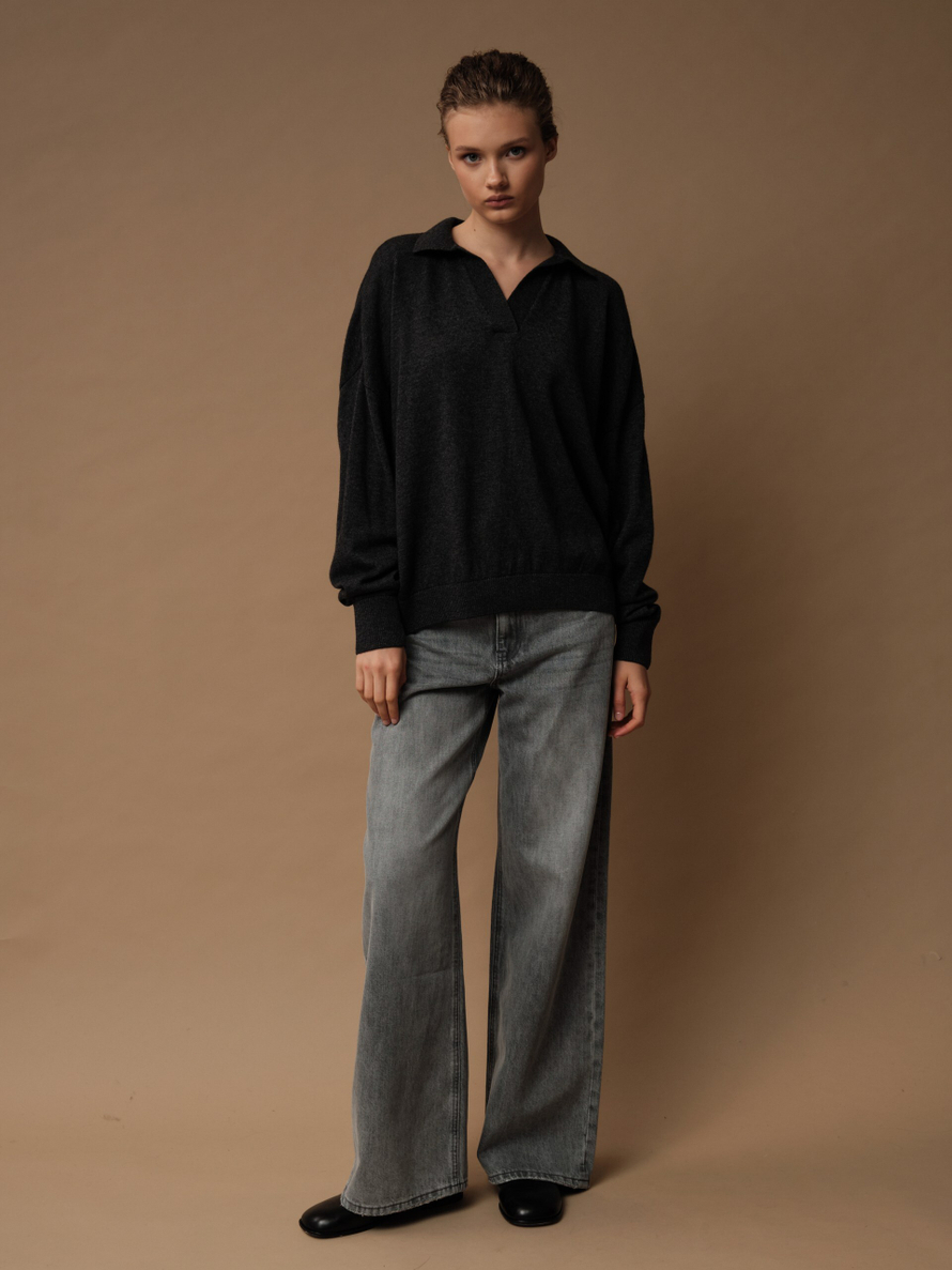 J0461-8101 Джемпер-поло женский, темно-серый dbr