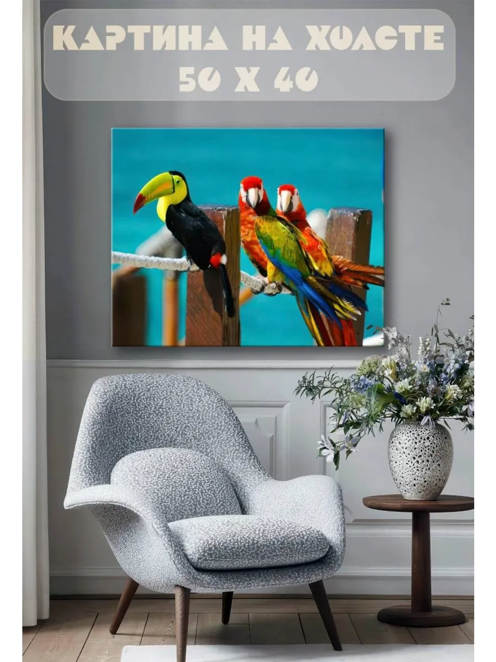 Картина на стену 40 X 50 Попугаи