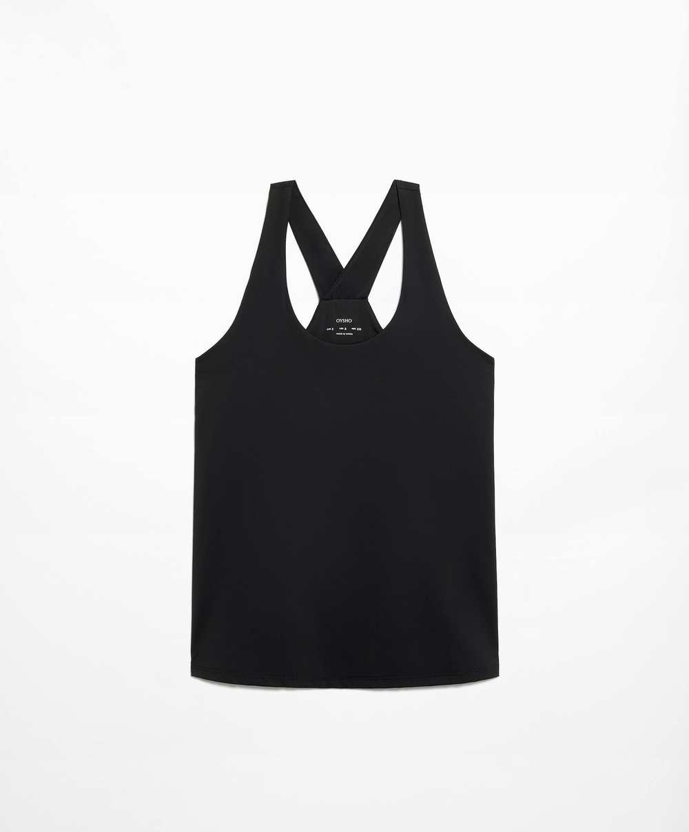 Oysho Высокотехнологичная майка на широких бретелях, черный