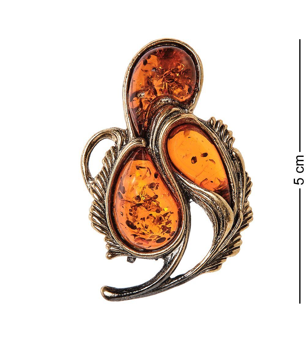 AM-2562 Брошь «Винтажный букет» (латунь, янтарь)