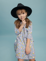 Платье с воланом "Розы на сером"