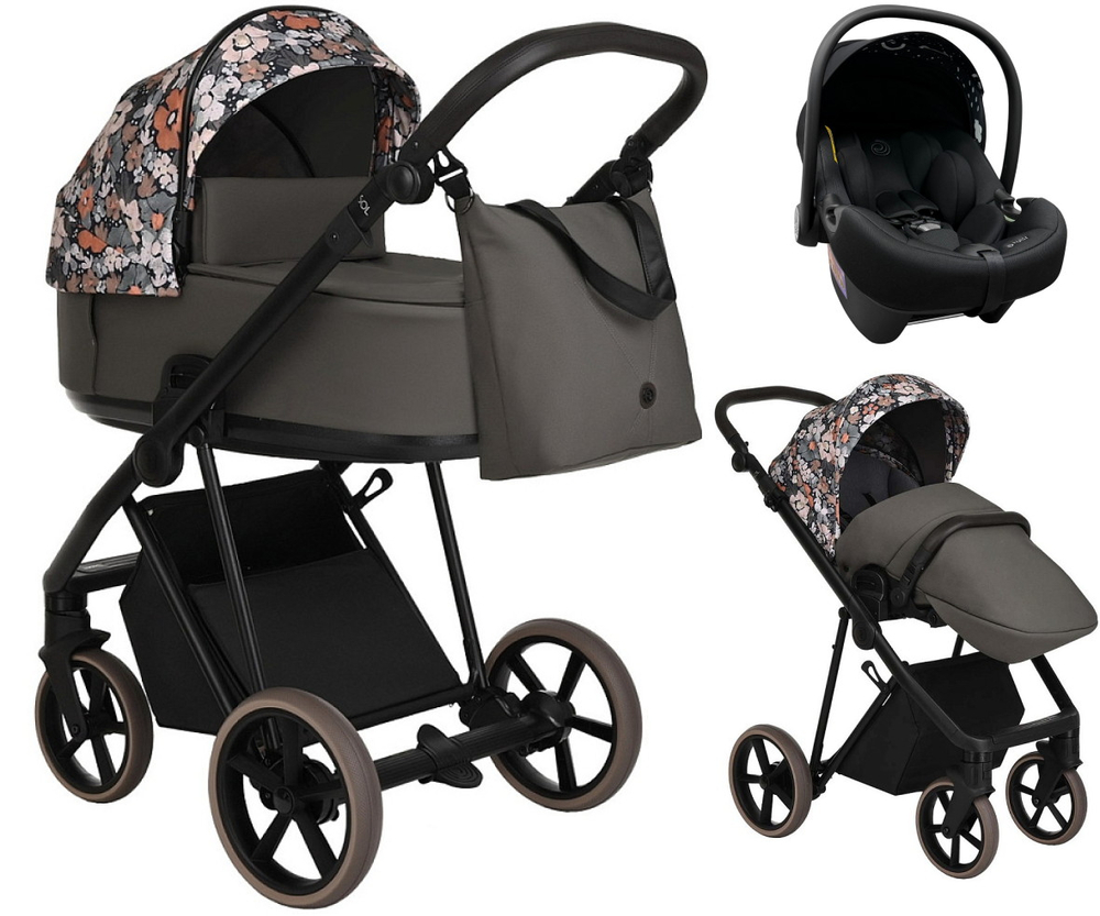 Детская коляска Roan Sol Flowers 3 в 1 с автокреслом Tutis Elo Lux EduSky Black RSF/5003 Forest Clearing/Black
