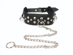Черный ошейник с заклепками с металлическим поводком-цепочкой (Цвет: черный)