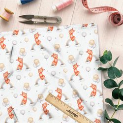 Ткань габардин лисята на радуге с шарами