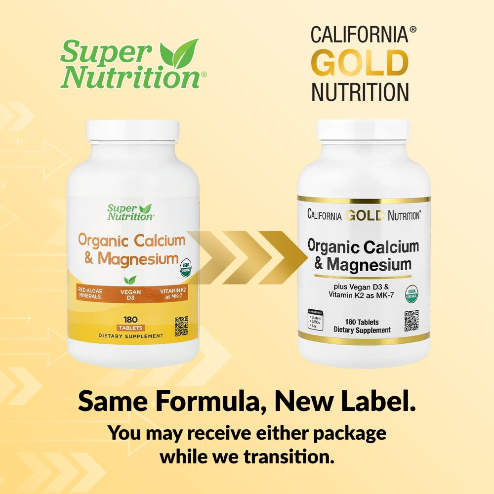 California Gold Nutrition, Органический кальций и магний плюс витамины D3 и K2, 180 таблеток