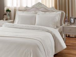 Постельное белье NOVA CIFT кремовый с кружевом deluxe TIVOLYO HOME Турция