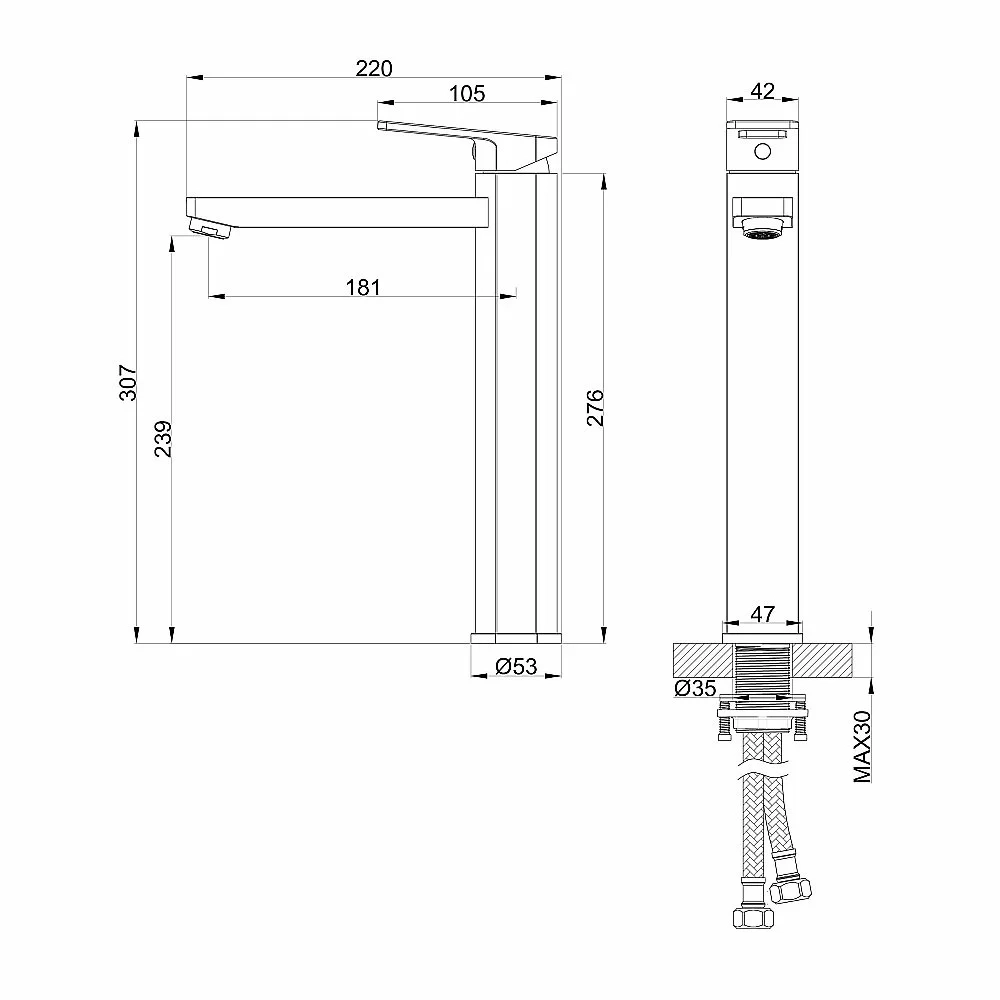 Смеситель для раковины высокий WONZON & WOGHAND FRAME WW-88239010-CR хром