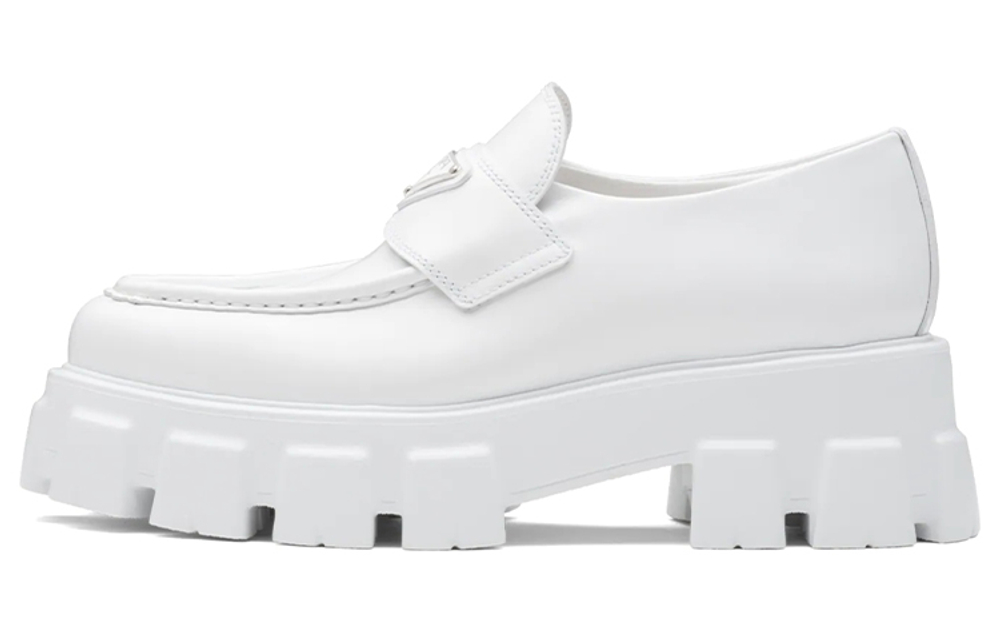 PRADA Brushed Leather Pointy Monolith Loafers "White" Women"s