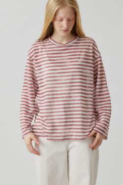 Топ с разрезами в розовую полоску из льна