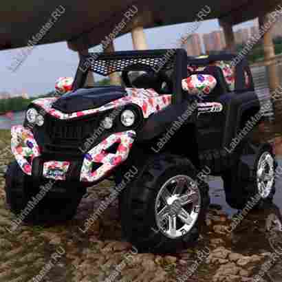 Детский электромобиль "Buggy - MalinaBay", белый с рисунком