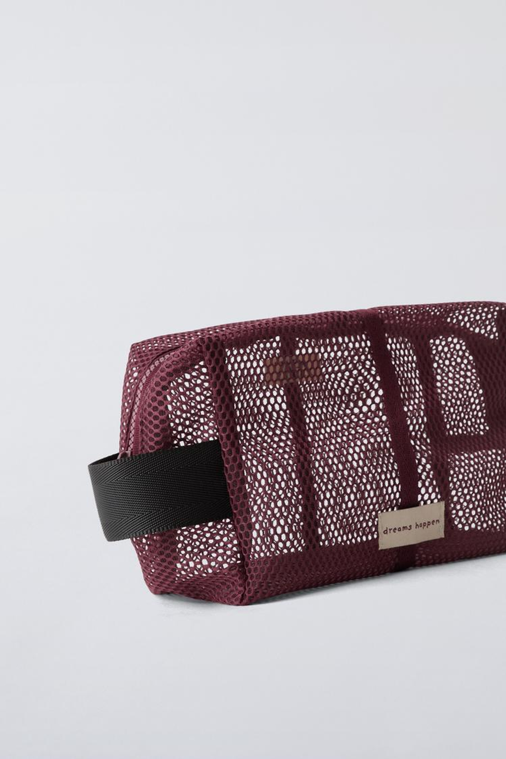 ZARA НЕСЕССЕР ИЗ СЕТЧАТОЙ ТКАНИ, БОРДОВО-КРАСНЫЙ