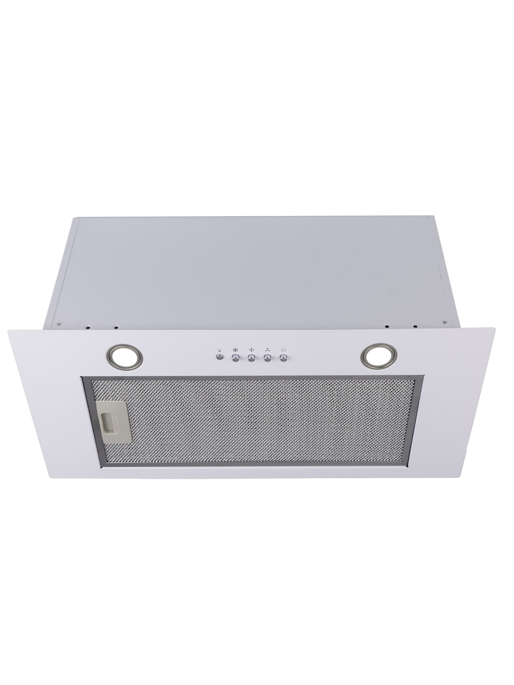 Вытяжка кухонная Quin-60 (WHITE) белый, D150мм, 1200м3/ч, полновстраиваемая, мотор 230Ватт, металл 60см, кнопочное управл.(MACBI)