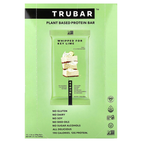 Trubar, протеиновый батончик на растительной основе, взбитый с лаймом, 12 батончиков по 50 г (1,76 унции)