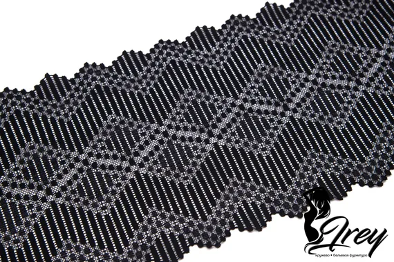 1367 Кружево эластичное 20 см, Италия, геометрия, черный