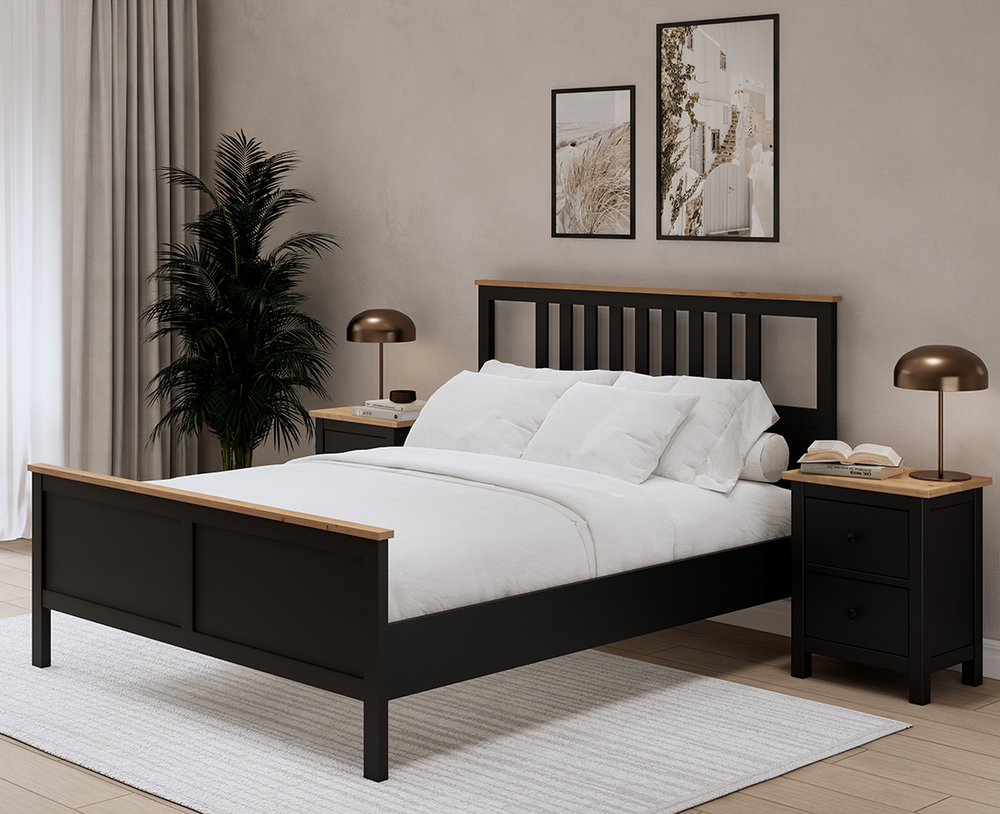 Двуспальная кровать, КЫМОР (HEMNES), 160х200 см, черный/светло-коричневый