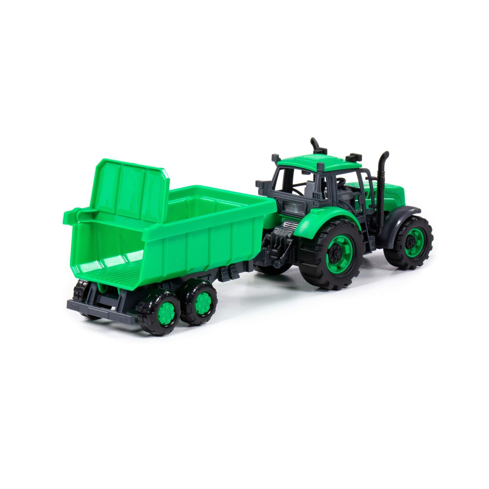 91284/Трактор "Прогресс" с прицепом инерционный (зелёный) 395х120х150(в короб)/5