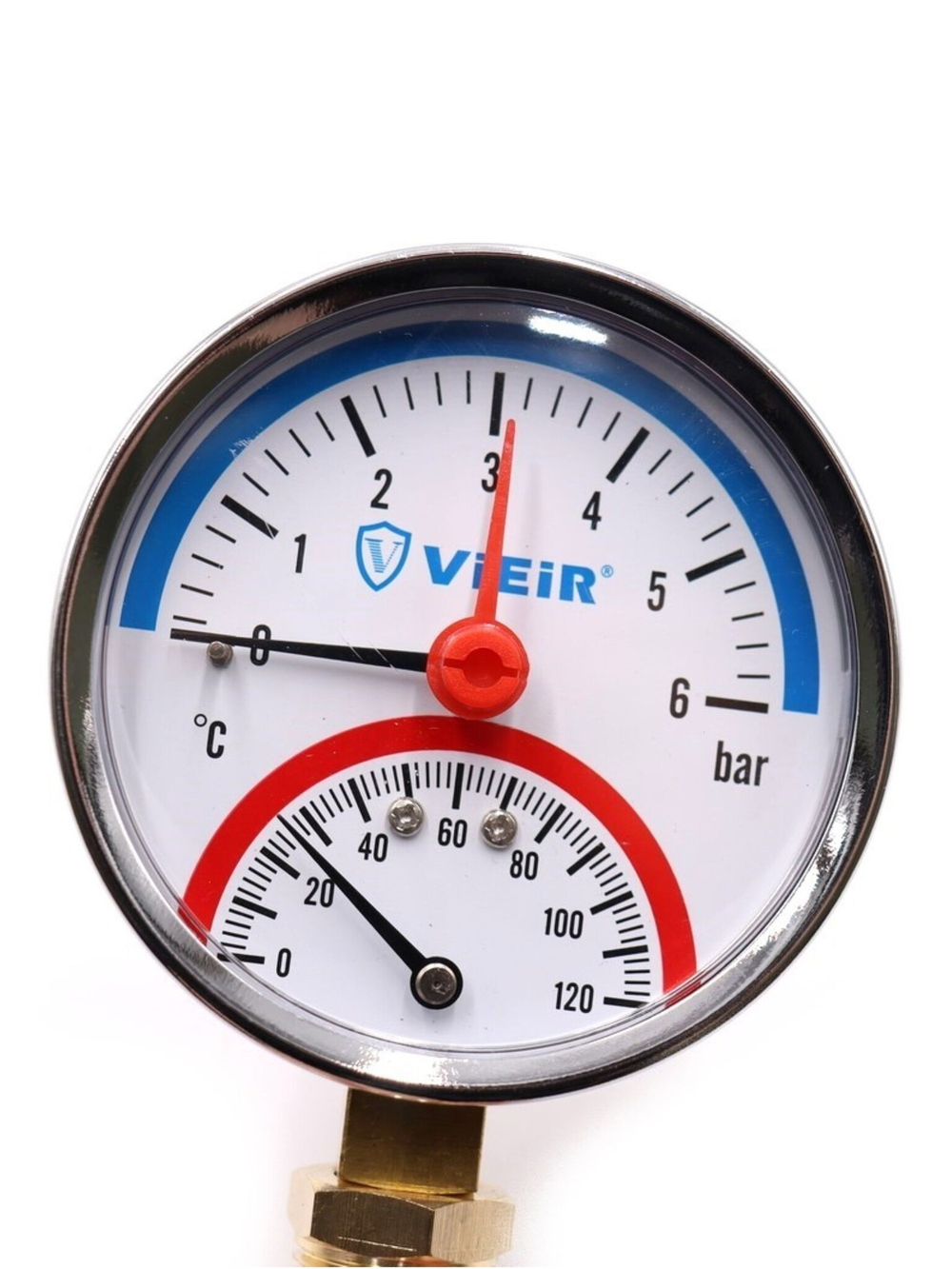 Термоманометр 1/2", вертикальный 80 мм/6 бар ViEiR