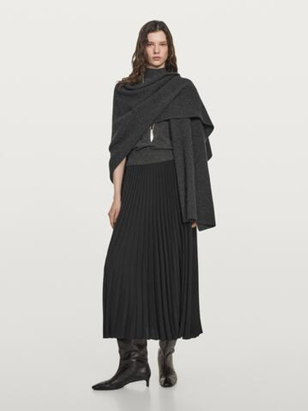 Massimo Dutti Длинная плиссированная юбка, черный