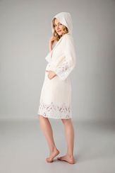 Женский махровый халат с капюшоном 4130  NUSA кремовый
