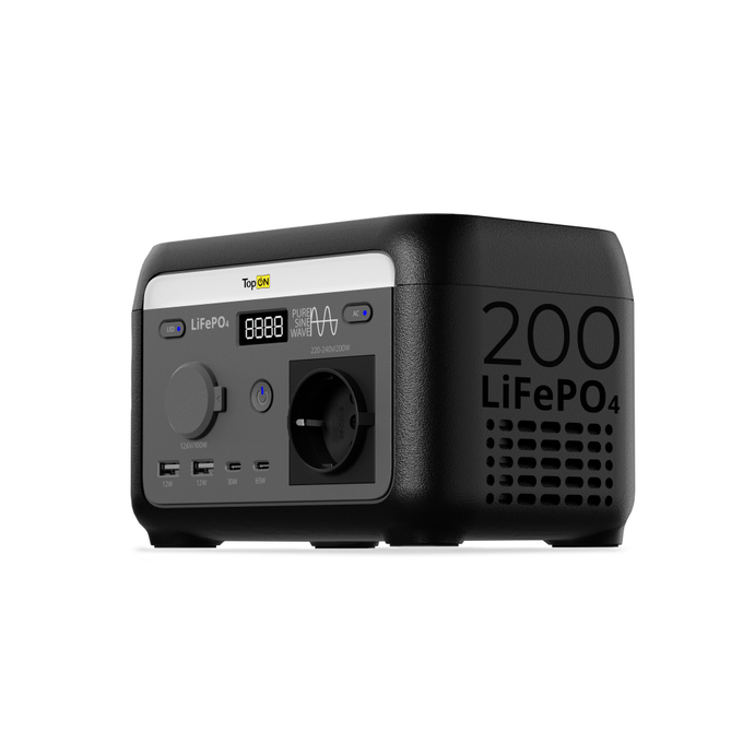 Портативная электростанция TopON TOP-H200 LFP 200 Вт, розетка 220 В, авторозетка 12.6 В, 2 Type-C, 2 USB, фонарь, EPS