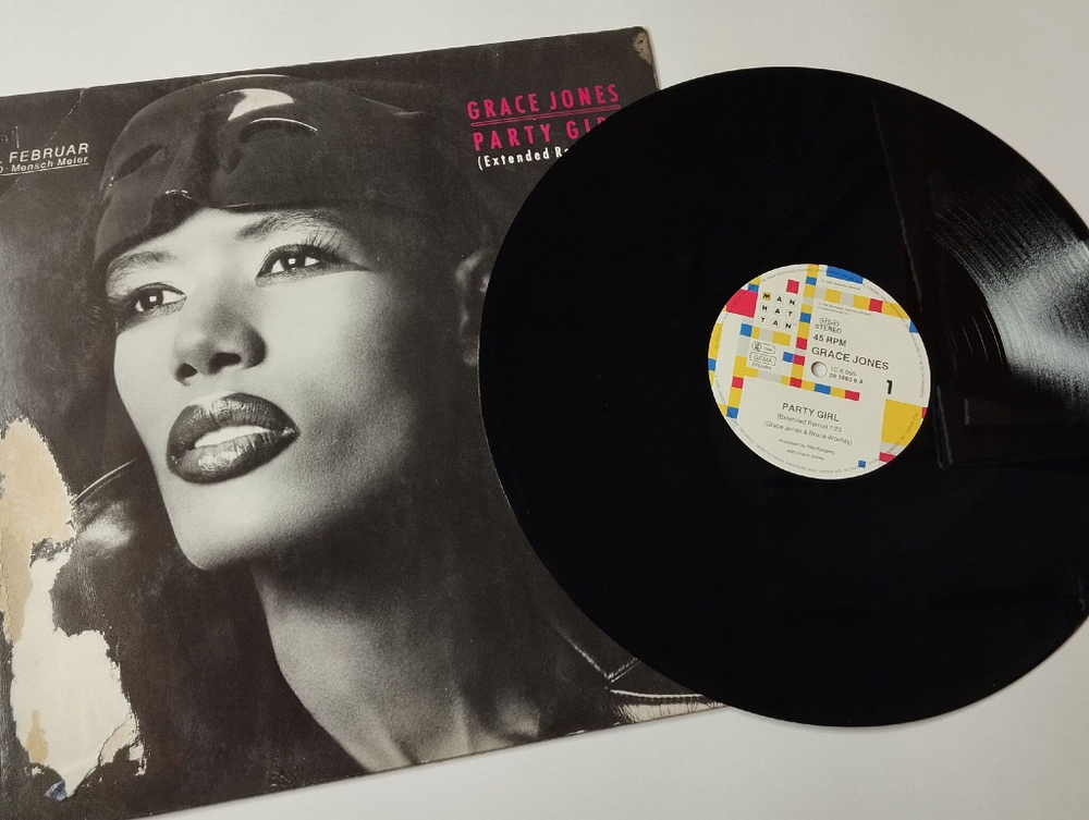 Винтажная виниловая пластинка LP Grace Jones Party Girl (Germany 1986) Maxi Single 45 RPM