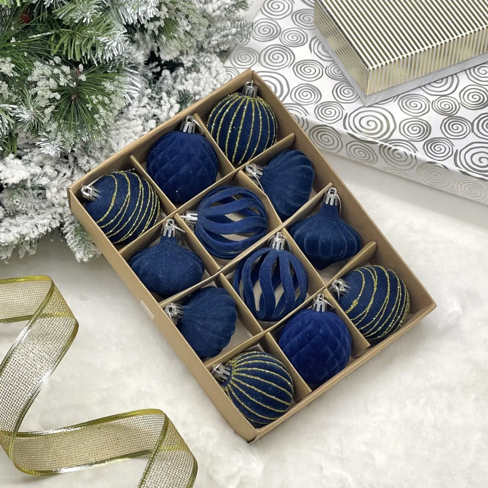 Набор елочных украшений VELOUR «Восточная ночь» 6 см (набор 12 шт), Сапфир