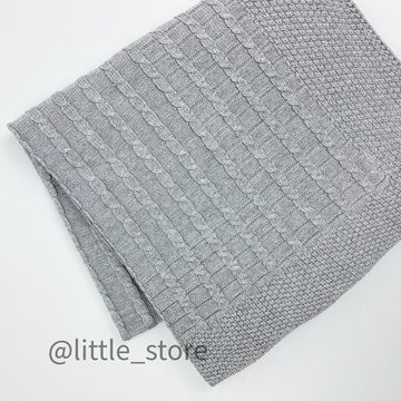 Плед вязаный С косами, Серый