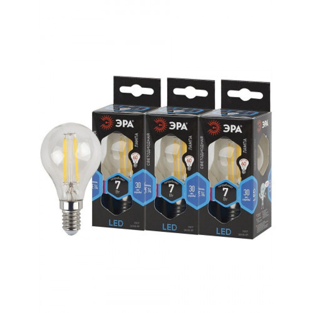 Лампочка светодиодная ЭРА F-LED P45-7W-840-E14 E14 / Е14 7Вт филамент шар нейтральный белый свет