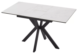 Стол КОМИЛЬФО МИНИ 100 БЕЛЫЙ МРАМОР с прожилками латте, керамика / ЧЕРНЫЙ, М-City