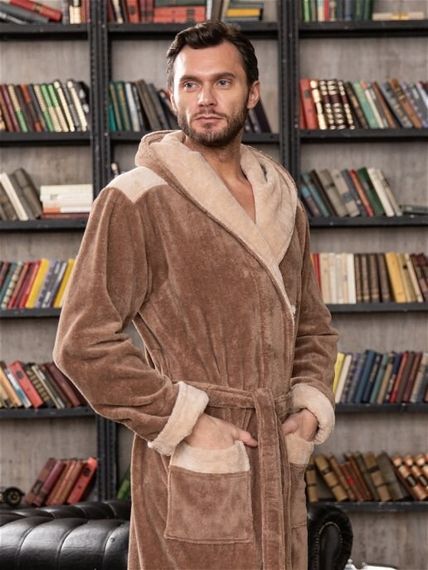 Халат мужской ANCHOR с капюшоном капучино/бежевый"Polens"