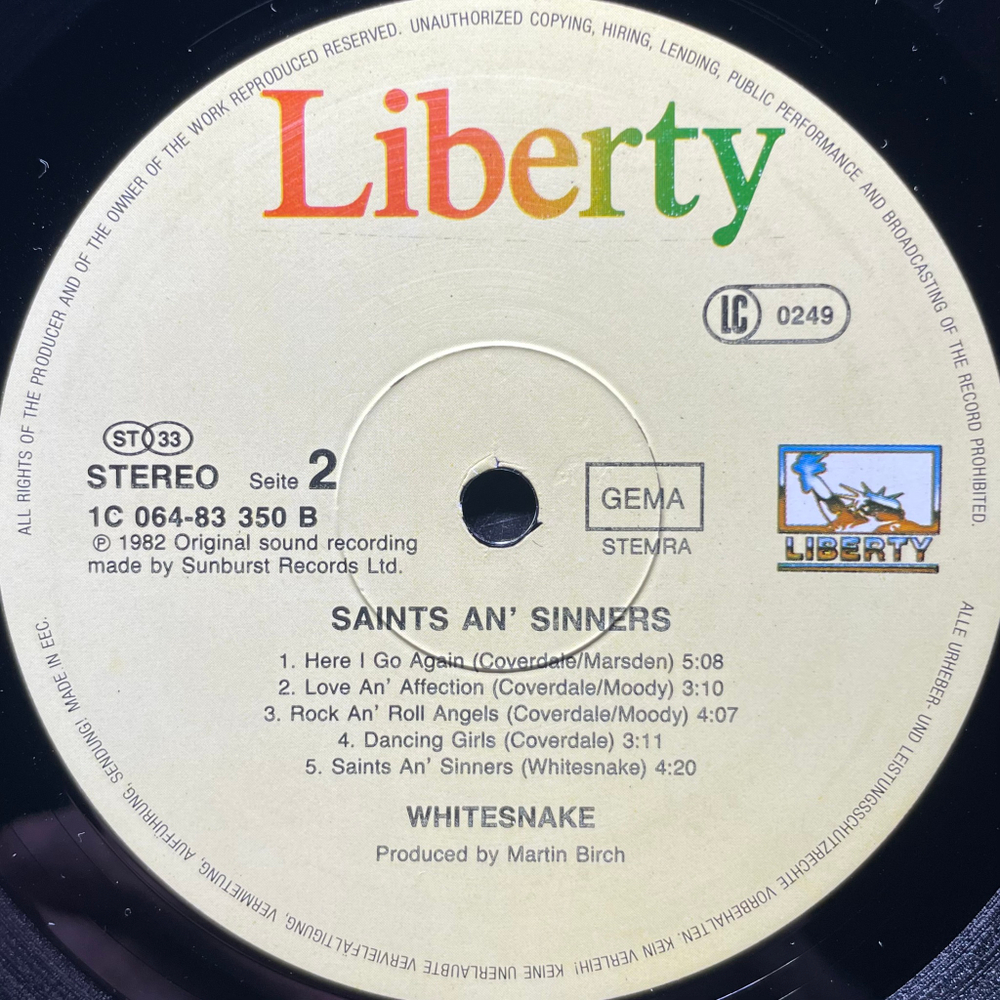 Whitesnake - Saints & Sinners (Германия 1982г.)