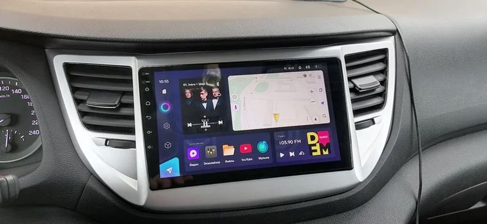 Магнитола для Hyundai Tucson 3 2015-2018 (без штатной КЗВ, рамка серебро) - FarCar DX9-8101S-A монитор 9" IPS на Android 13, 4+64Гб, CarPlay