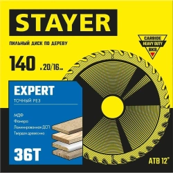 Диск пильный по дереву 140x20/16 мм; 36T Stayer Expert Точный рез 3682-140-20-36_z01