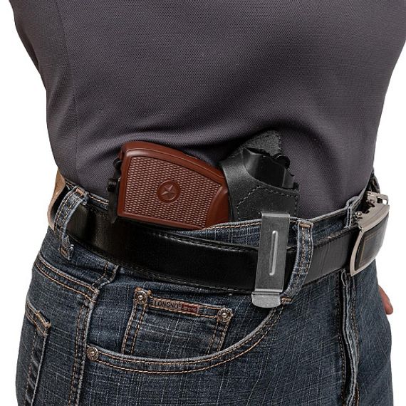 Кобура поясная к ПМ универсальная с пружиной для скрытого ношения(кожа) черная (HS-ПК-7ч) Helios