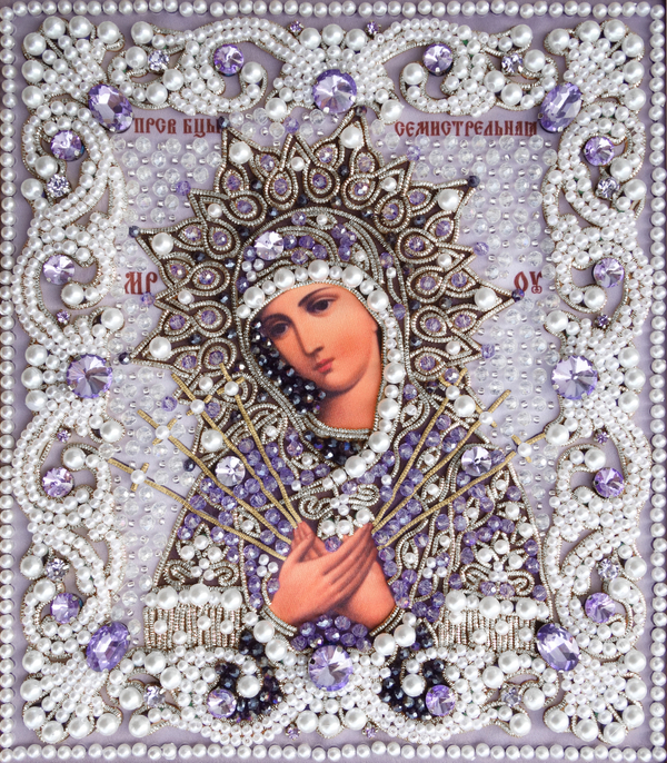 ЖС-4-СФ Набор для вышивания хрустальными камнями Богородица Семистрельная (сиреневый)
