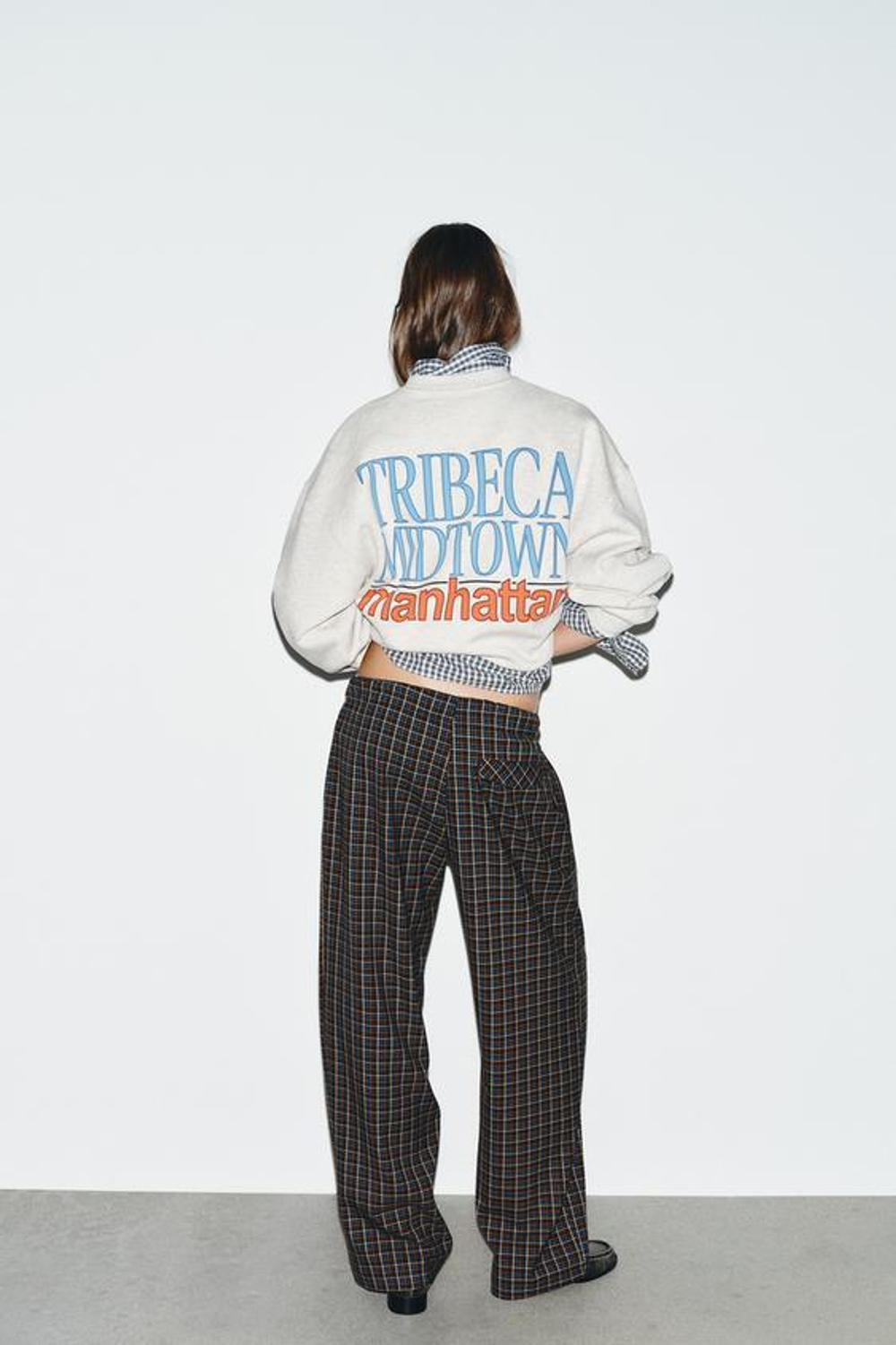 ZARA БРЮКИ В ПИЖАМНОМ СТИЛЕ В КЛЕТКУ, КОРИЧНЕВЫЙ/СИНИЙ