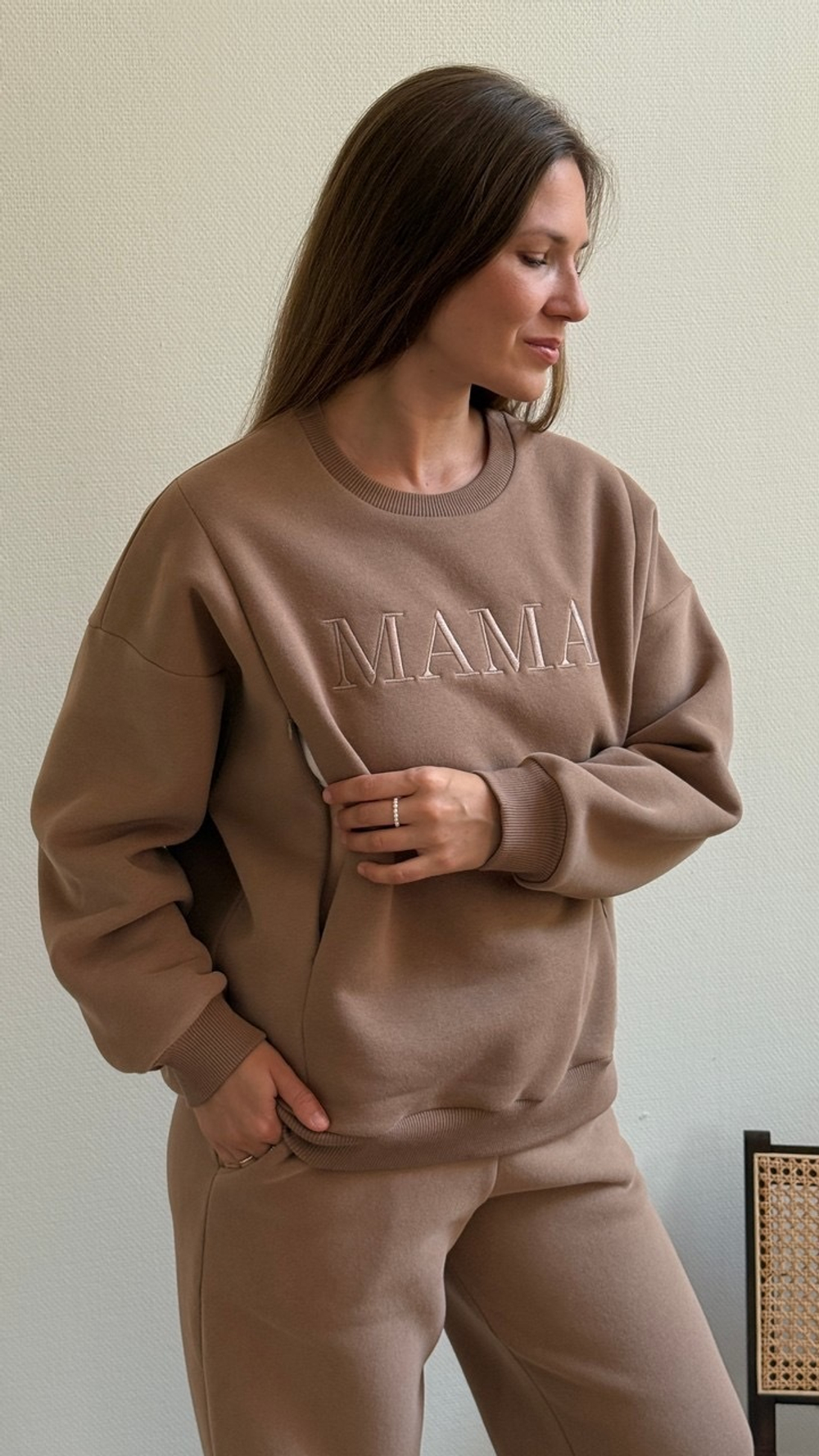 Свитшот Мама премиум утепленный, Мокко