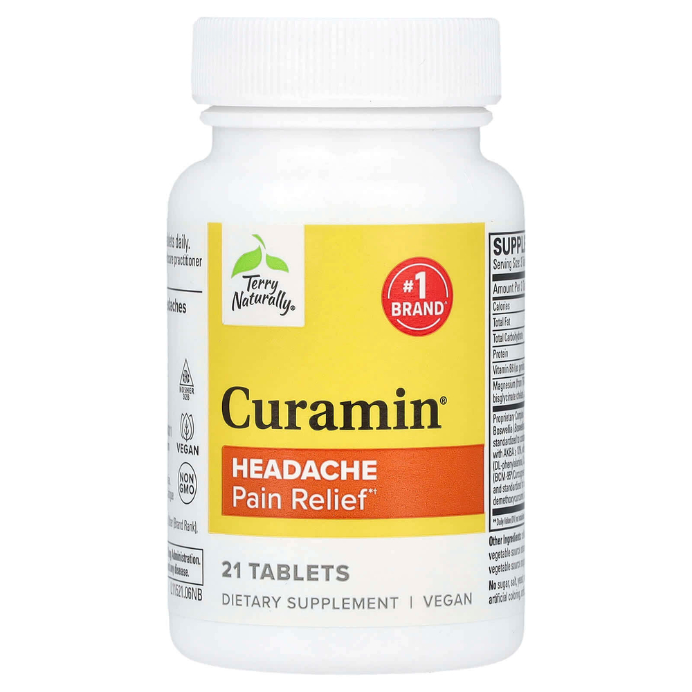 Terry Naturally, Curamin®, обезболивающее, при головной боли, 21 таблетка