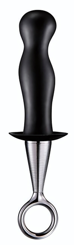 Чёрный анальный плаг PLUG WITH PLATED HANDLE (Цвет: черный с серебристым)