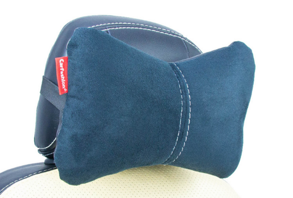 Подушка на подголовник CarFashion -«Экокожа/Замша» (1шт) - 41103 -Эко кож черный/черный/шов сер