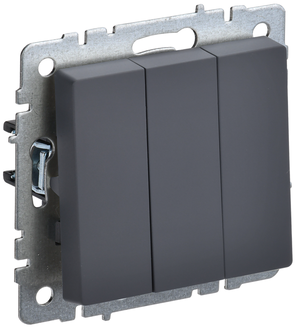 BRITE Выключатель 3-клавишный 10А ВС10-3-0-БрГ графит IEK