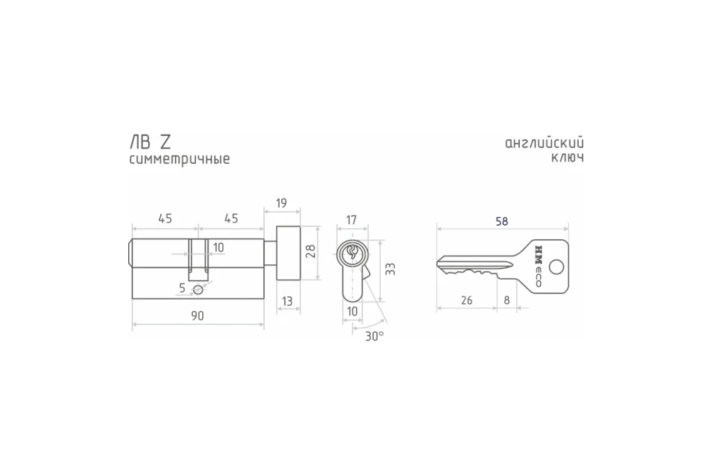 Цилиндровый механизм НОРА-М ЕСО Z ЛВ-90 45-45 хром 15545