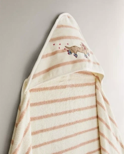 ZARA HOME ДЕТСКОЕ ПОЛОТЕНЦЕ С КАПЮШОНОМ И ВЫШИВКОЙ, РОЗОВЫЙ