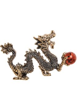 Народные промыслы AM-2789 Фигурка «Дракон Китай с шаром» (латунь, янтарь)