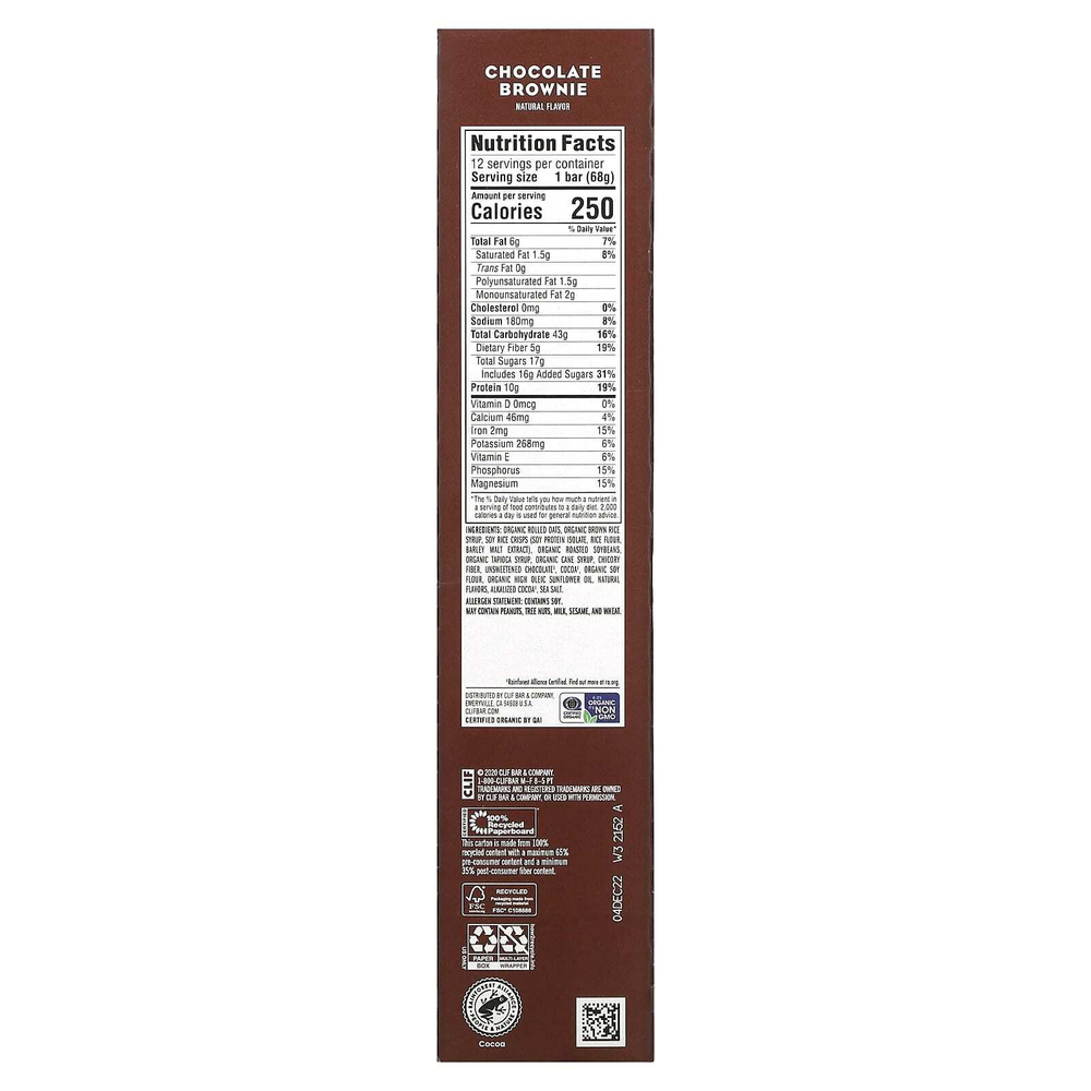 Clif Bar, Энергетический батончик, Шоколадный брауни, 12 батончиков, 2,40 унц. (68 г) каждый