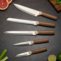 НАБОР AGNESS ИЗ 9ПР: 5 НОЖЕЙ, ПОЛОВНИК, ЛОПАТКА И ШУМОВКА, ВРАЩАЮЩАЯСЯ ПОДСТАВКА