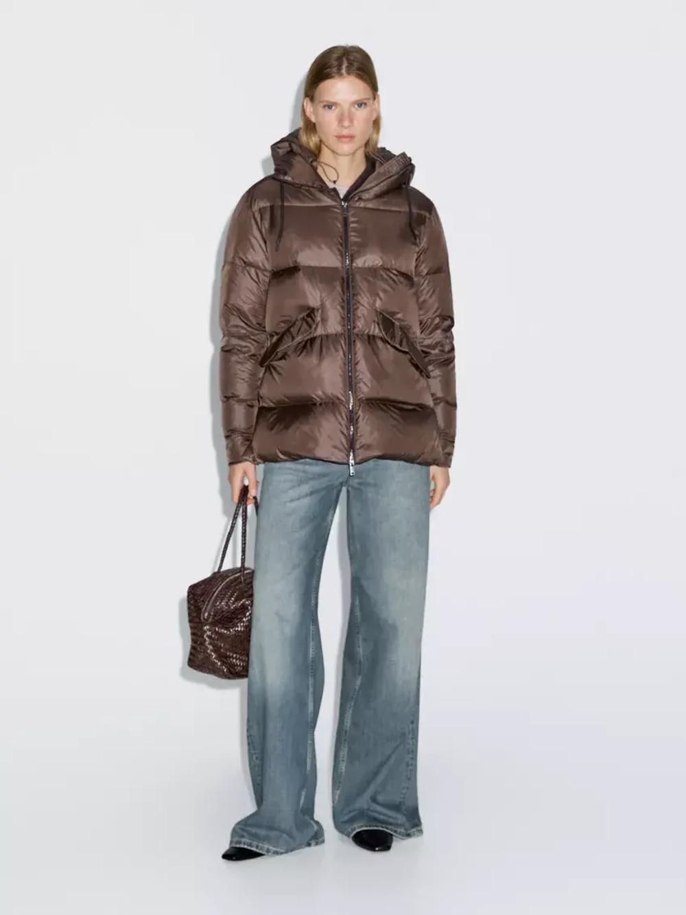 Massimo Dutti Стеганая куртка с водоотталкивающей пропиткой, коричневый